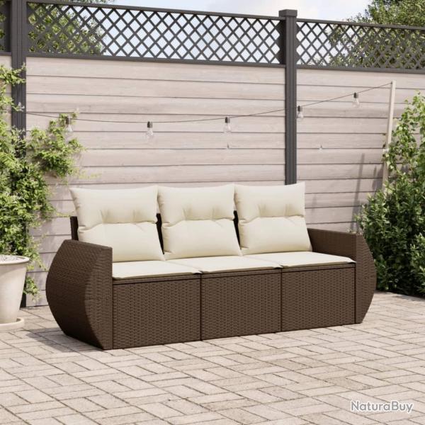 Salon de jardin avec coussins 3 pcs marron rsine tresse alsavelo