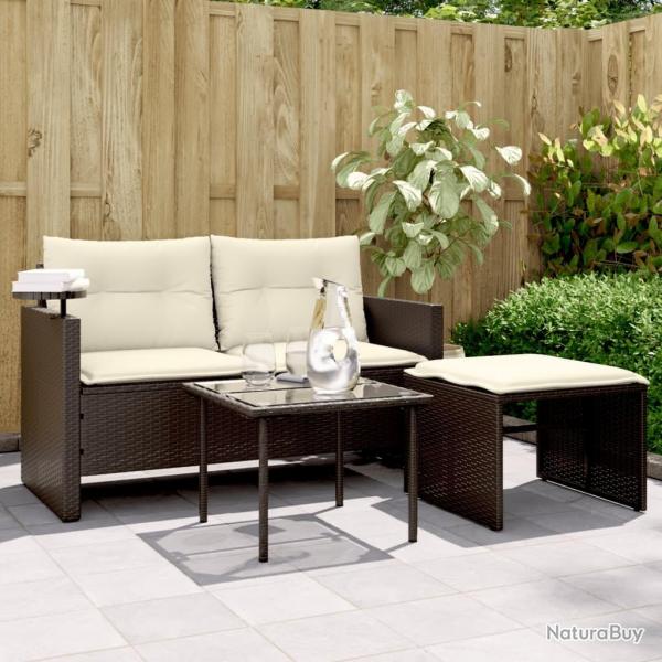 Salon de jardin avec coussins 3 pcs marron rsine tresse alsavelo