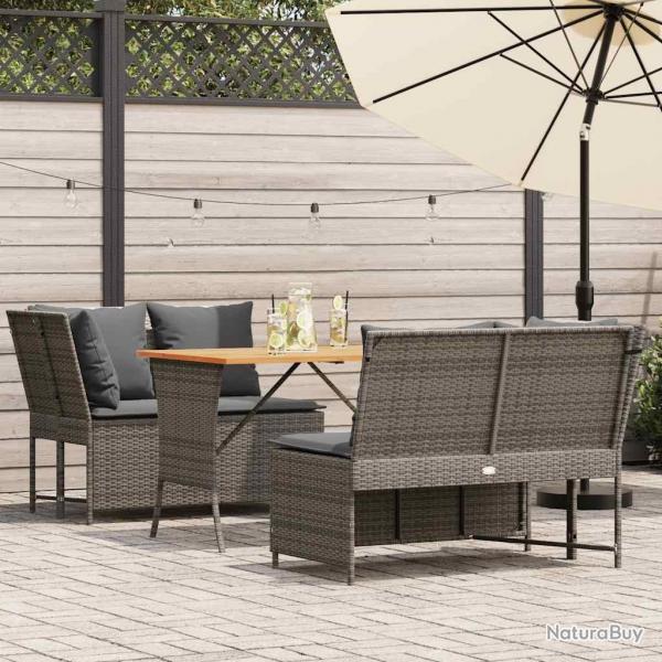 Salon de jardin avec coussins 3 pcs gris rsine tresse alsavelo