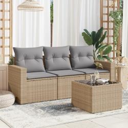 Salon de jardin avec coussins 4 pcs beige résine tressée alsavelo