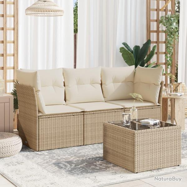 Salon de jardin avec coussins 4 pcs beige rsine tresse alsavelo