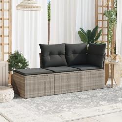 Salon de jardin avec coussins 3 pcs gris clair résine tressée alsavelo