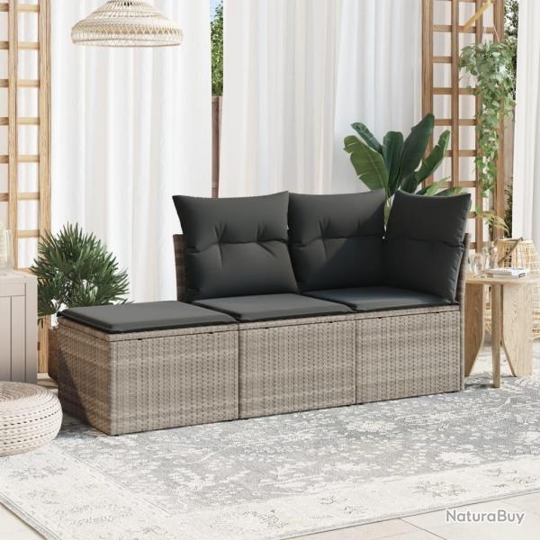 Salon de jardin avec coussins 3 pcs gris clair rsine tresse alsavelo