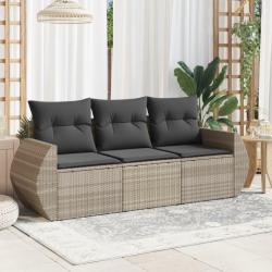 Salon de jardin avec coussins 3 pcs gris clair résine tressée alsavelo