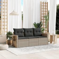 Salon de jardin avec coussins 3 pcs gris clair résine tressée alsavelo