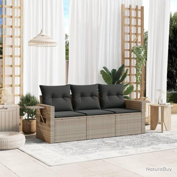 Salon de jardin avec coussins 3 pcs gris clair rsine tresse alsavelo