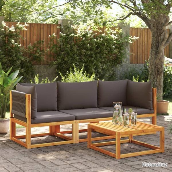 Salon de jardin avec coussins 3 pcs bois massif d'acacia alsavelo