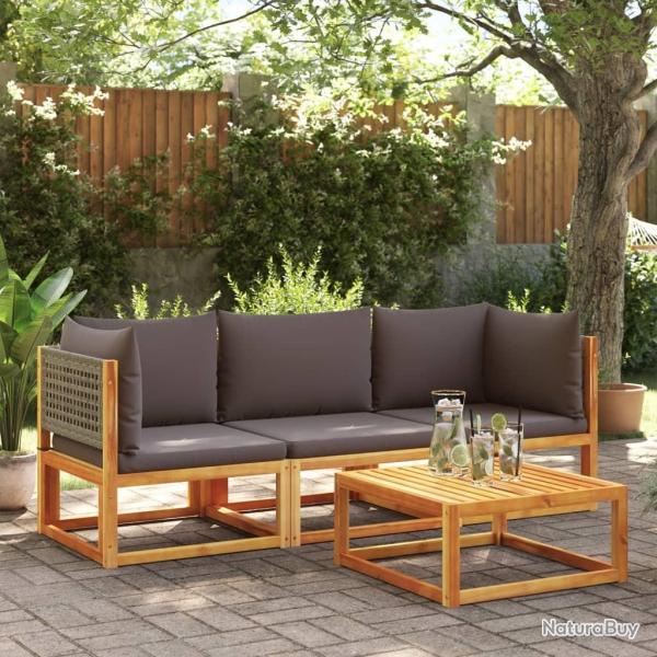 Salon de jardin avec coussins 3 pcs bois massif d'acacia alsavelo