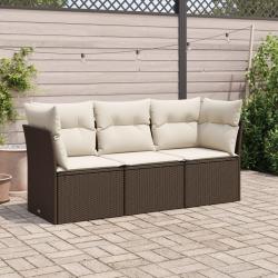 Salon de jardin avec coussins 3 pcs marron résine tressée alsavelo