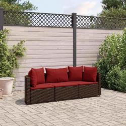 Salon de jardin avec coussins 3 pcs marron résine tressée alsavelo
