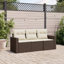 Salon de jardin avec coussins 3 pcs marron résine tressée alsavelo