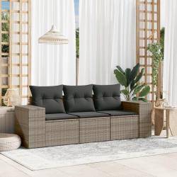Salon de jardin avec coussins 3 pcs gris résine tressée alsavelo