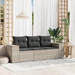 Salon de jardin avec coussins 3 pcs gris clair résine tressée alsavelo