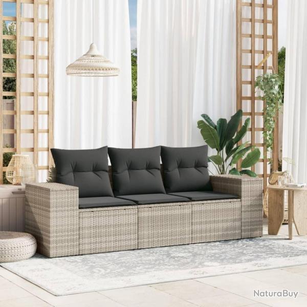 Salon de jardin avec coussins 3 pcs gris clair rsine tresse alsavelo