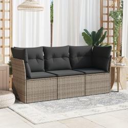Salon de jardin avec coussins 3 pcs gris résine tressée alsavelo