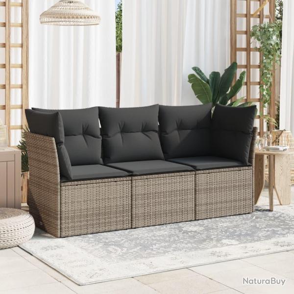 Salon de jardin avec coussins 3 pcs gris rsine tresse alsavelo