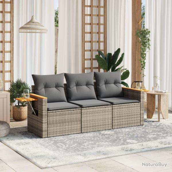 Salon de jardin avec coussins 3 pcs gris rsine tresse alsavelo
