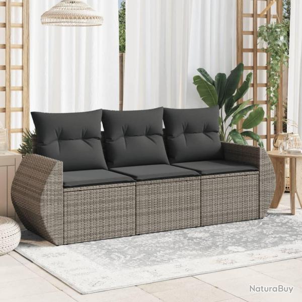 Salon de jardin avec coussins 3 pcs gris rsine tresse alsavelo