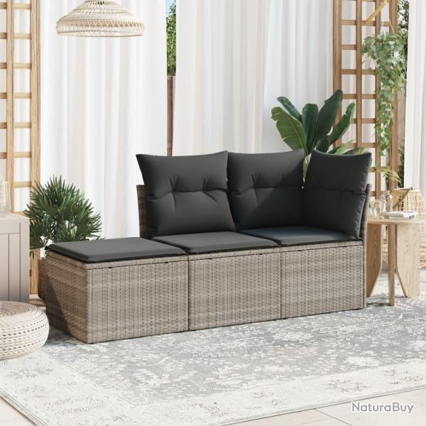 Salon de jardin avec coussins 3 pcs gris clair rsine tresse alsavelo