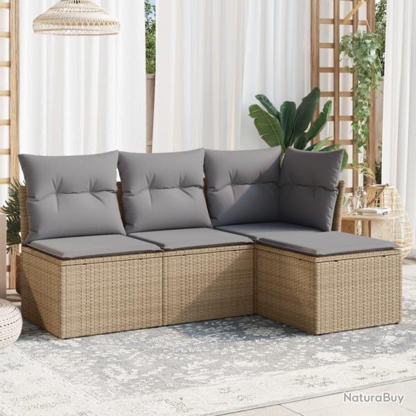 Salon de jardin avec coussins 4 pcs beige rsine tresse alsavelo