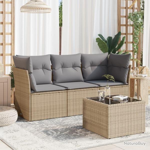 Salon de jardin avec coussins 4 pcs beige rsine tresse alsavelo