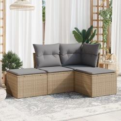 Salon de jardin avec coussins 4 pcs beige résine tressée alsavelo