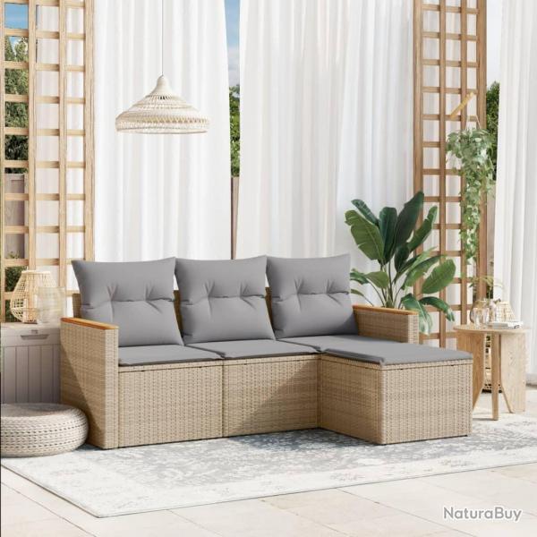 Salon de jardin avec coussins 4 pcs beige rsine tresse alsavelo