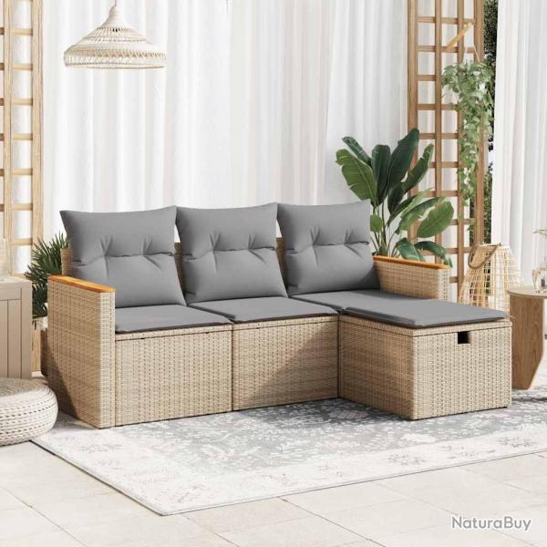 Salon de jardin avec coussins 4 pcs beige rsine tresse alsavelo