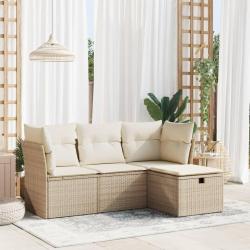 Salon de jardin avec coussins 4 pcs beige résine tressée alsavelo