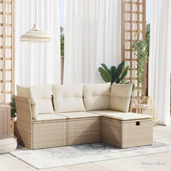 Salon de jardin avec coussins 4 pcs beige rsine tresse alsavelo