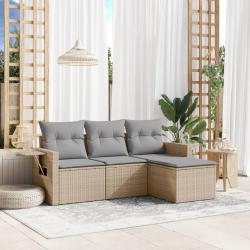 Salon de jardin avec coussins 4 pcs beige résine tressée alsavelo