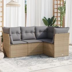 Salon de jardin avec coussins 4 pcs beige résine tressée alsavelo