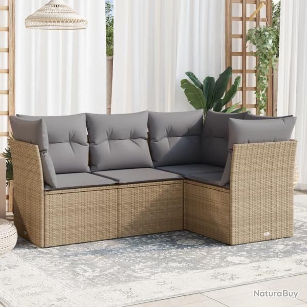 Salon de jardin avec coussins 4 pcs beige rsine tresse alsavelo
