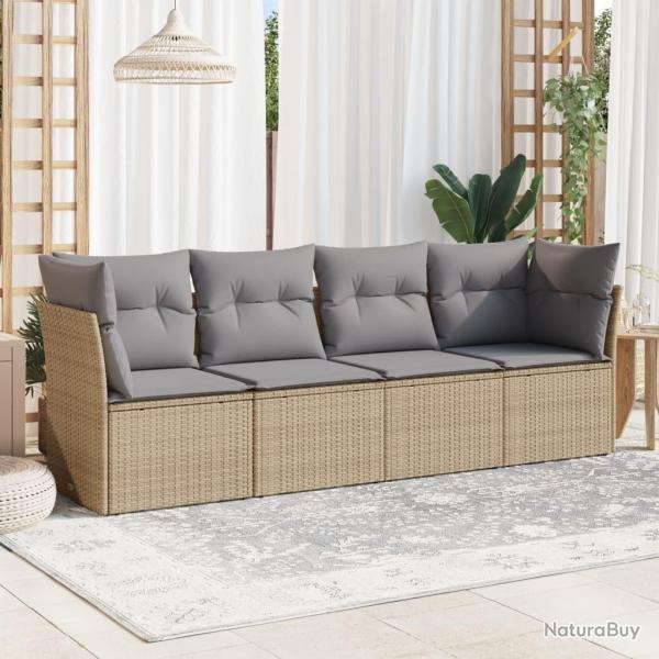 Salon de jardin avec coussins 4 pcs beige rsine tresse alsavelo