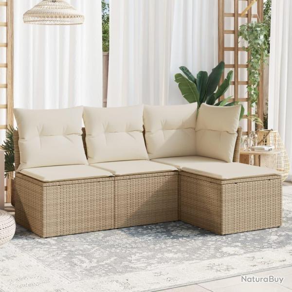 Salon de jardin avec coussins 4 pcs beige rsine tresse alsavelo