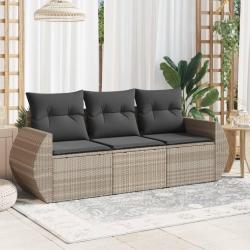 Salon de jardin avec coussins 3 pcs gris clair résine tressée alsavelo