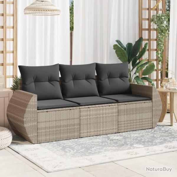 Salon de jardin avec coussins 3 pcs gris clair rsine tresse alsavelo
