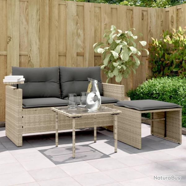 Salon de jardin avec coussins 3 pcs gris clair rsine tresse alsavelo