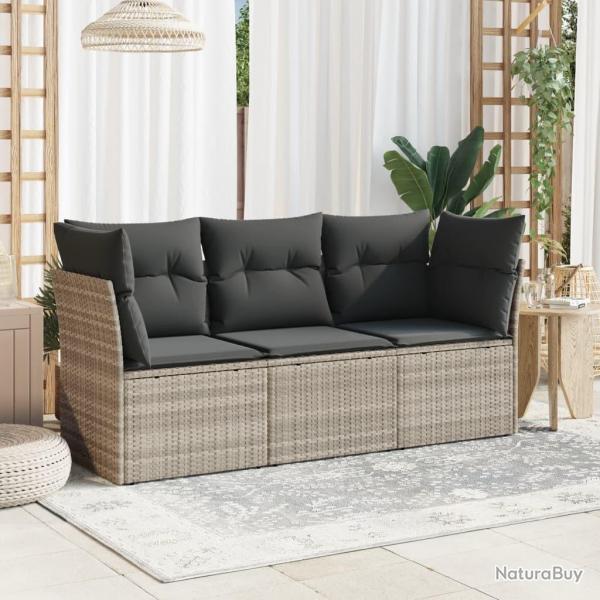Salon de jardin avec coussins 3 pcs gris clair rsine tresse alsavelo