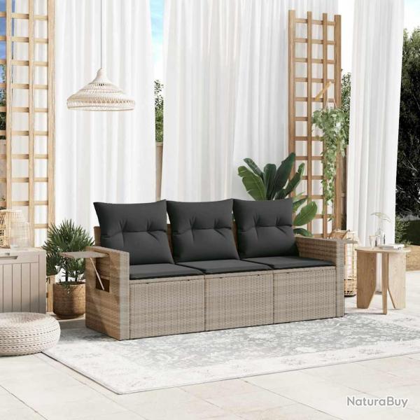 Salon de jardin avec coussins 3 pcs gris clair rsine tresse alsavelo
