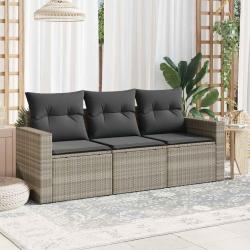 Salon de jardin avec coussins 3 pcs gris clair résine tressée alsavelo