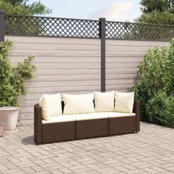 Salon de jardin avec coussins 3 pcs marron résine tressée alsavelo