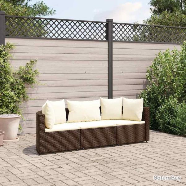 Salon de jardin avec coussins 3 pcs marron rsine tresse alsavelo