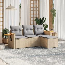 Salon de jardin avec coussins 4 pcs beige résine tressée alsavelo