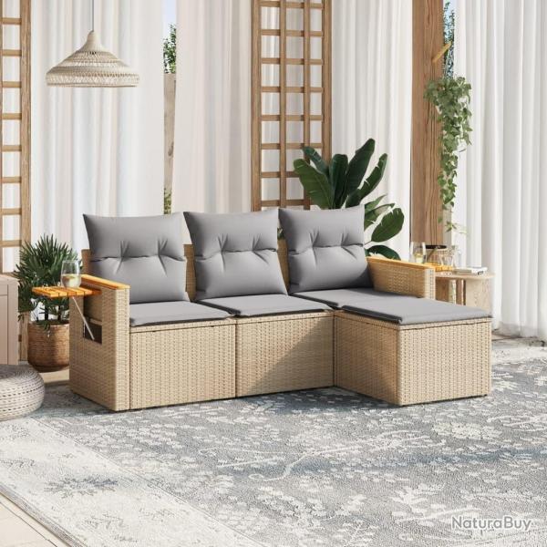 Salon de jardin avec coussins 4 pcs beige rsine tresse alsavelo