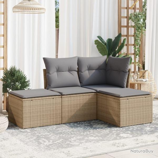 Salon de jardin avec coussins 4 pcs beige rsine tresse alsavelo