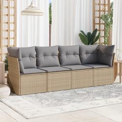Salon de jardin avec coussins 4 pcs beige résine tressée alsavelo