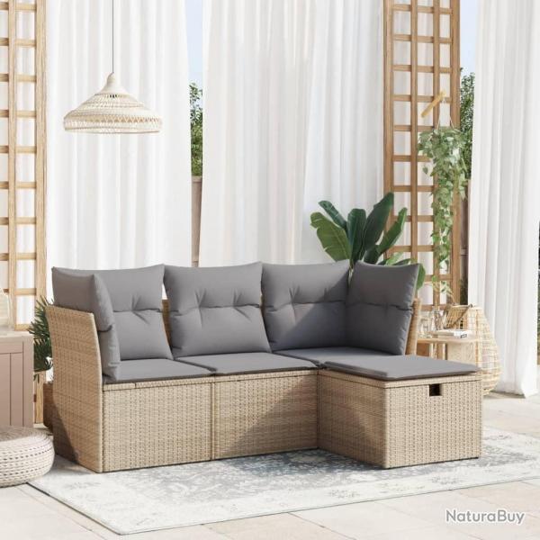 Salon de jardin avec coussins 4 pcs beige rsine tresse alsavelo