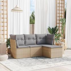 Salon de jardin avec coussins 4 pcs beige résine tressée alsavelo