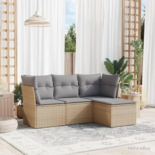 Salon de jardin avec coussins 4 pcs beige rsine tresse alsavelo